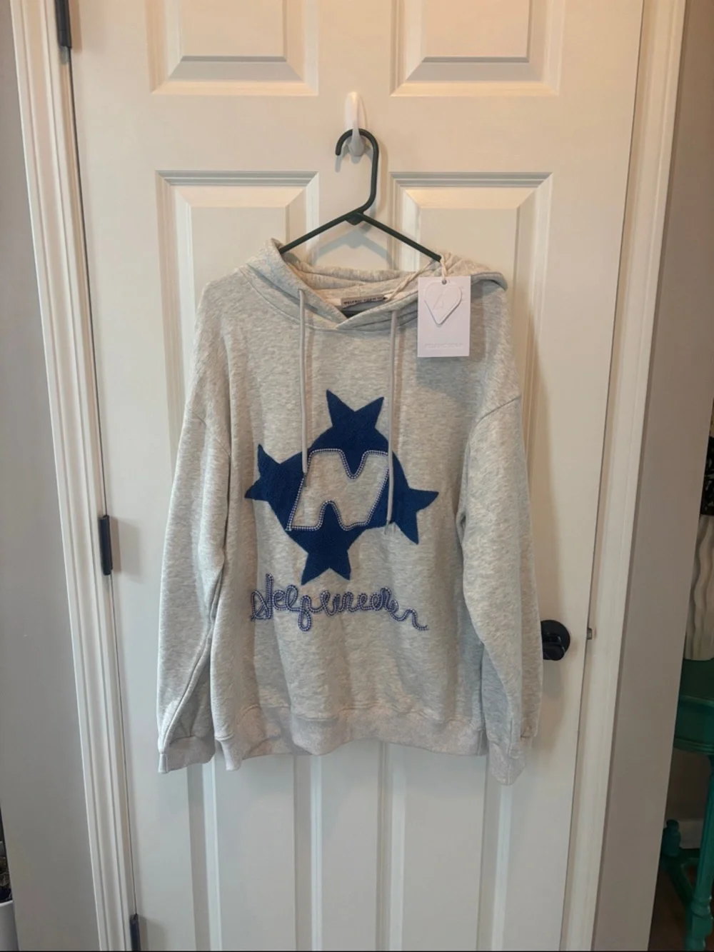 Aelfric Eden Light Gray Hoodie with Blue Accent women’s - Picture 1 of 3